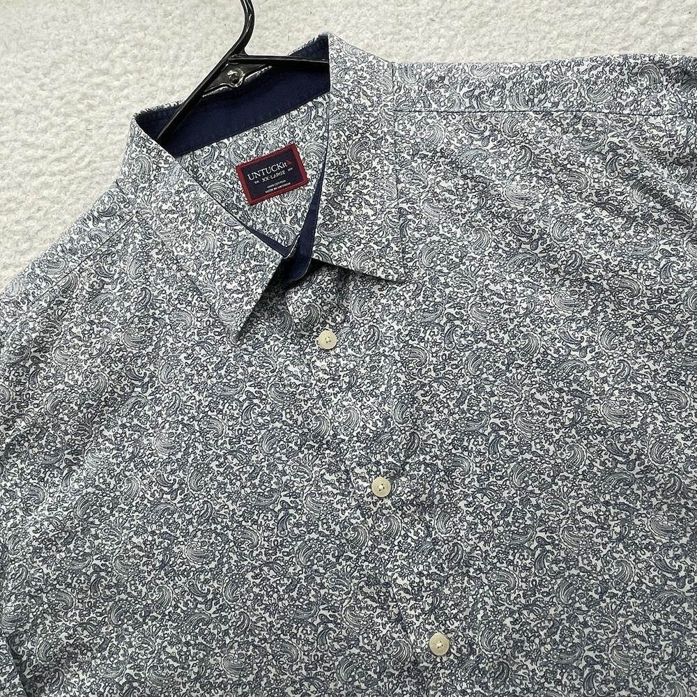 UNTUCKit Cradamone Shirt Mens XXL 2XL Blue White Paisley Button Up AOP Casual